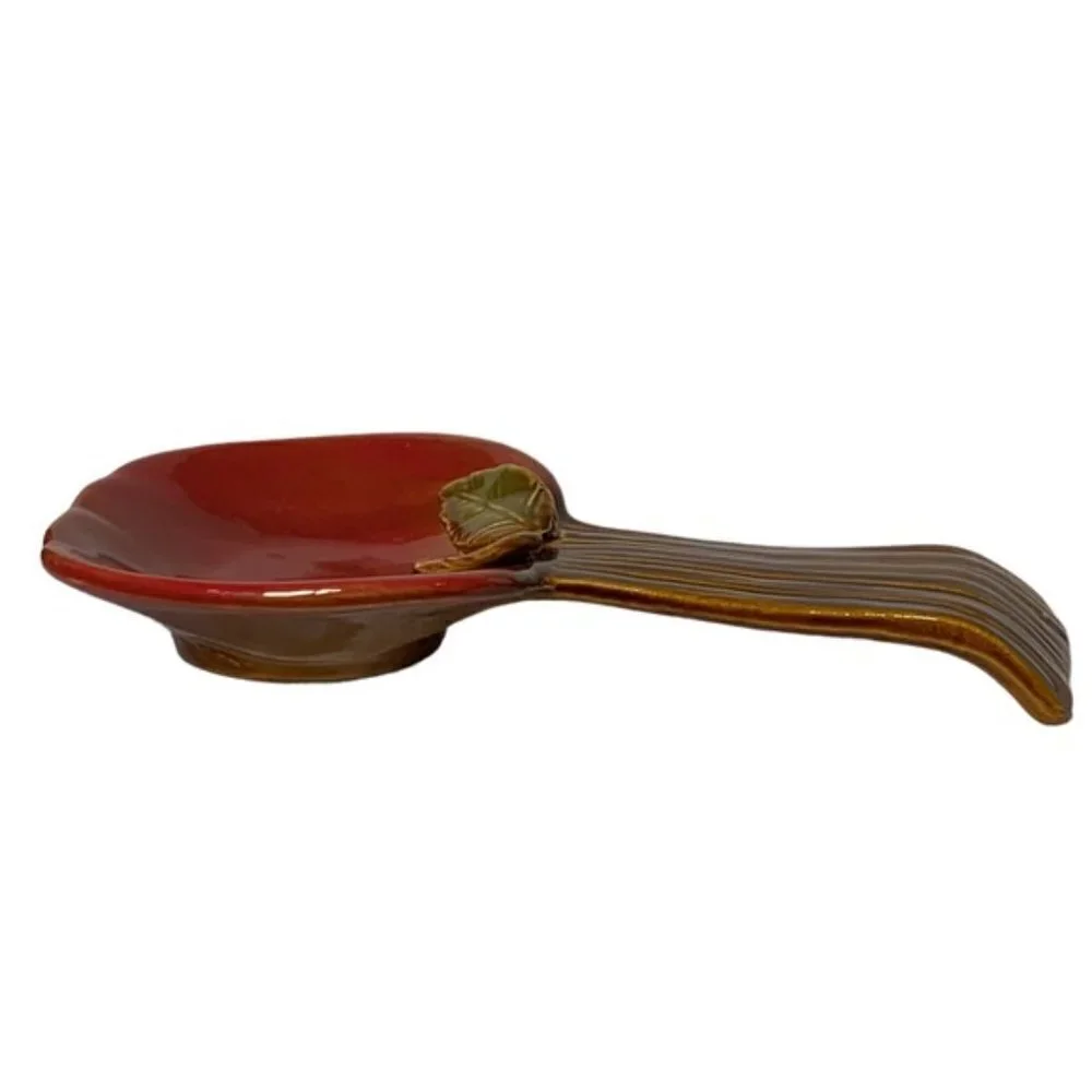 Apple Theme Spoon Rest Rich Rustic Harvest Apple Artisan Ceramic Hand Painted